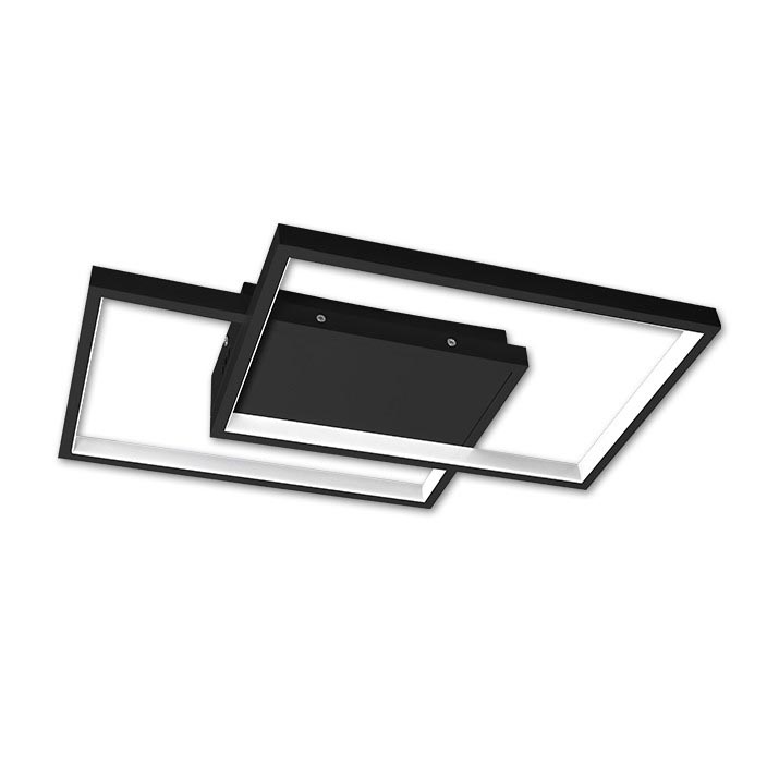 Svietidlo je pripevnené k stropu. Skladá sa z dvoch prekrývajúcich sa štvorcových rámov s integrovaným osvetlením. Rám je čierny.