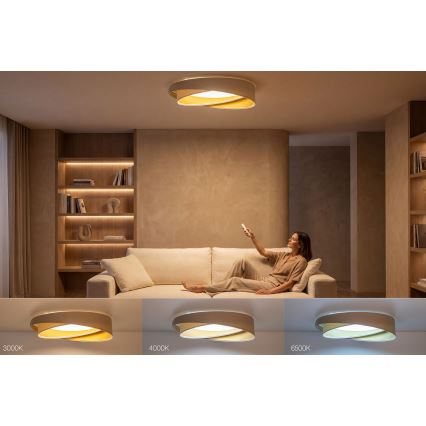 LED stmievateľné stropné svietidlo SMART GALAXY MODERN LED/24W/230V 3000-6500K pr. 55 cm béžová/biela/zlatá + diaľkové ovládanie