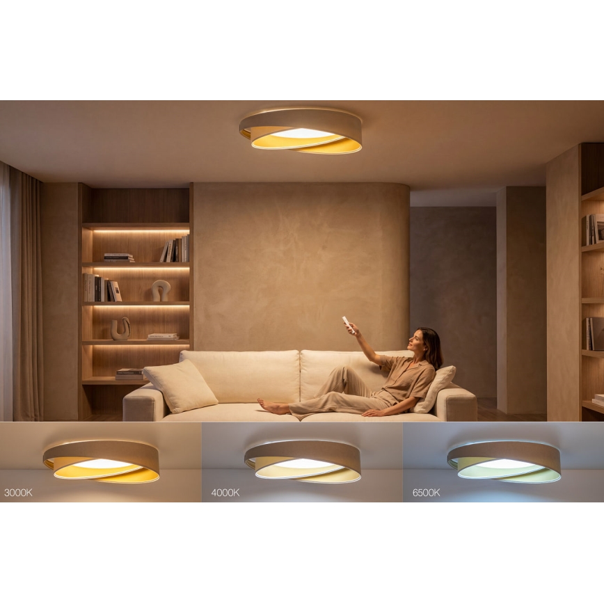 LED stmievateľné stropné svietidlo SMART GALAXY MODERN LED/24W/230V 3000-6500K pr. 55 cm béžová/biela/zlatá + diaľkové ovládanie