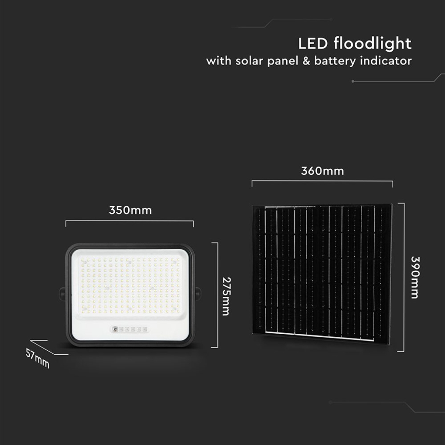 LED stmievateľný solárny reflektor LED/400W/3,2V 2000-8000K IP65 20000 mAh čierna + diaľkové ovládanie