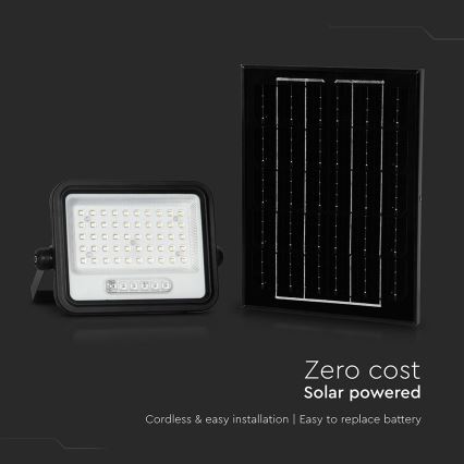 LED stmievateľný solárny reflektor 100 W / 3,2 V / 2000–8000 K / IP65 / 5000 mAh, čierny, s diaľkovým ovládaním