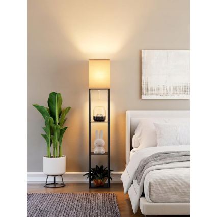Stojacia lampa s policami 1xE27/40W/230V 160 cm čierna/biela