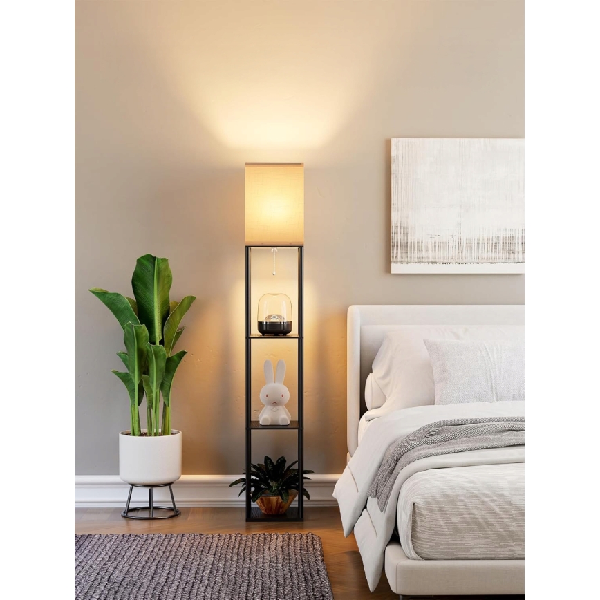 Stojacia lampa s policami 1xE27/40W/230V 160 cm čierna/biela