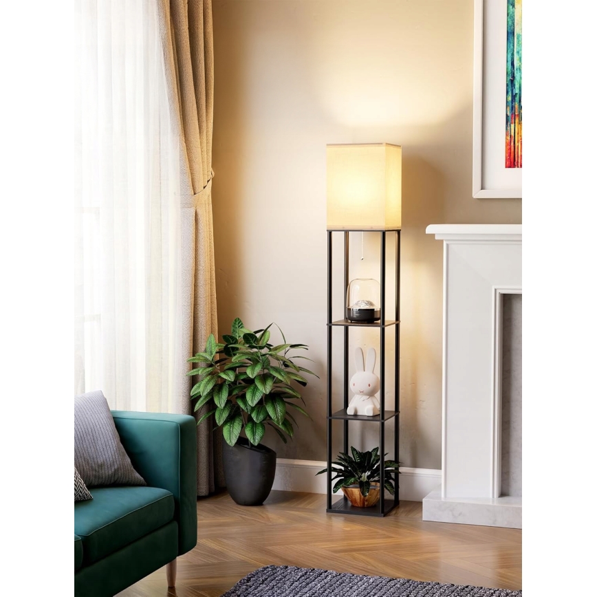 Stojacia lampa s policami 1xE27/40W/230V 160 cm čierna/biela