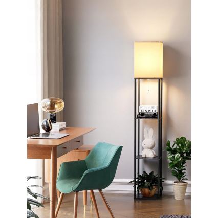 Stojacia lampa s policami 1xE27/40W/230V 160 cm čierna/biela