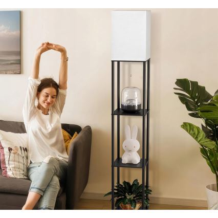 Stojacia lampa s policami 1xE27/40W/230V 160 cm čierna/biela