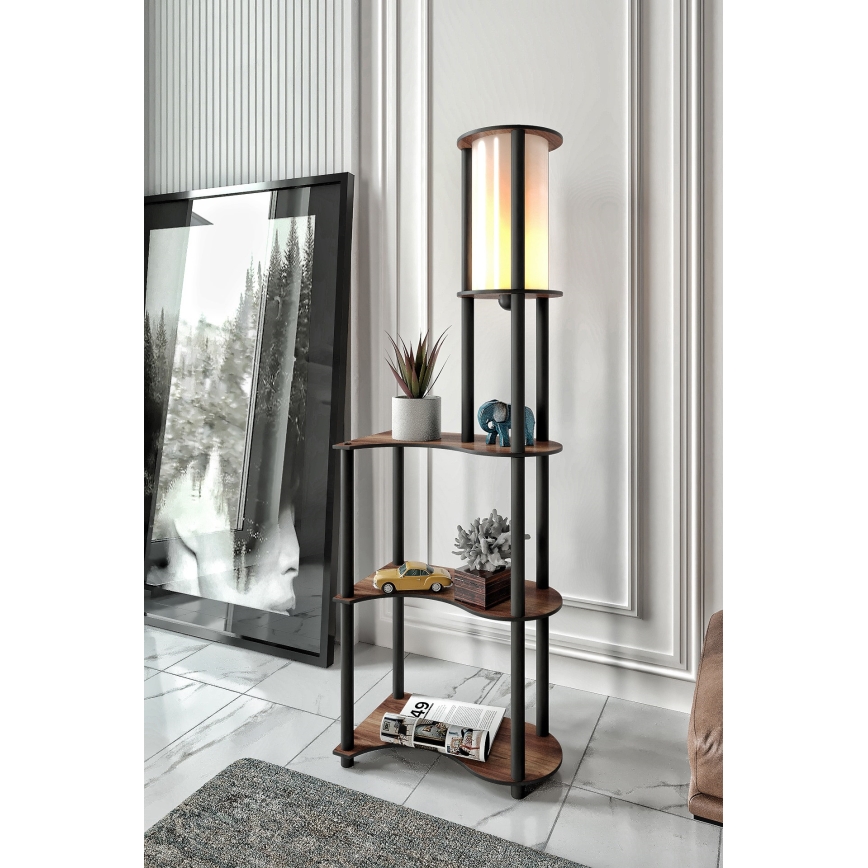 Stojacia lampa s poličkami 1xE27/40W/230V 140 cm čierna/hnedá