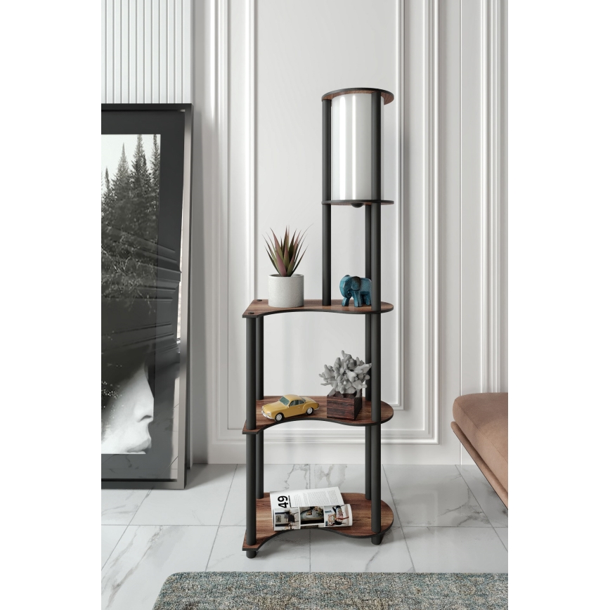 Stojacia lampa s poličkami 1xE27/40W/230V 140 cm čierna/hnedá