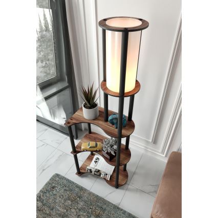 Stojacia lampa s poličkami 1xE27/40W/230V 140 cm čierna/hnedá