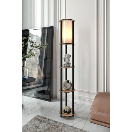 Stojacia lampa s poličkami 1xE27/40W/230V 150 cm čierna/hnedá