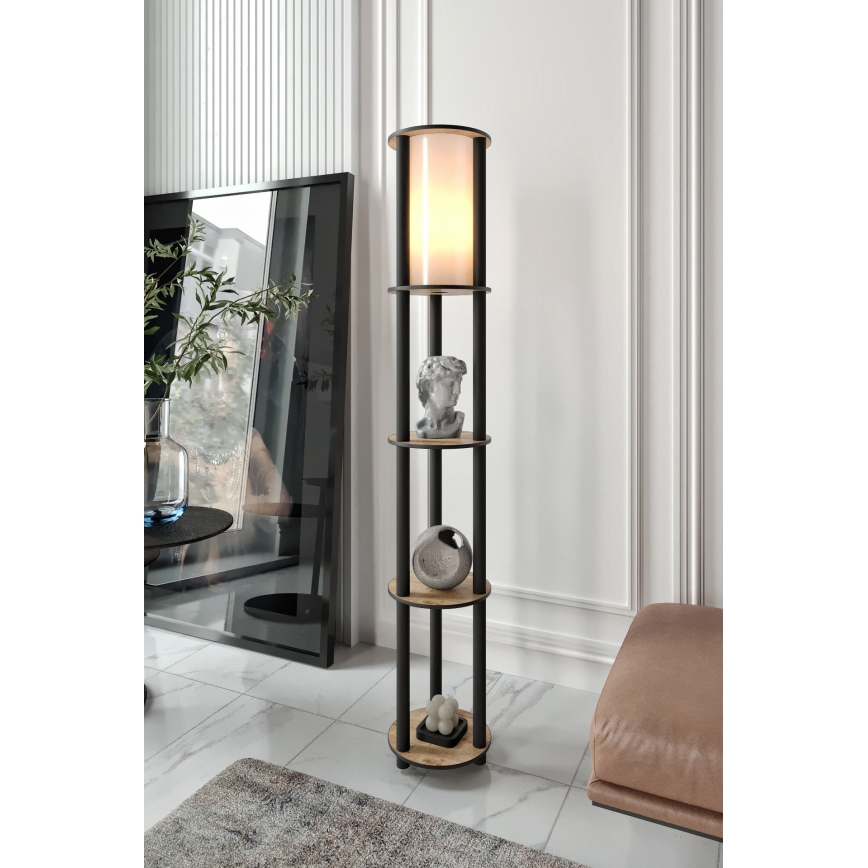 Stojacia lampa s poličkami 1xE27/40W/230V 150 cm čierna/hnedá