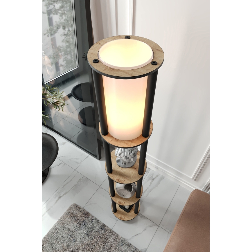 Stojacia lampa s poličkami 1xE27/40W/230V 150 cm čierna/hnedá