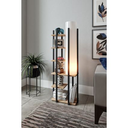 Stojacia lampa s poličkami MODA DOR 1xE27/40W/230V čierna/hnedá