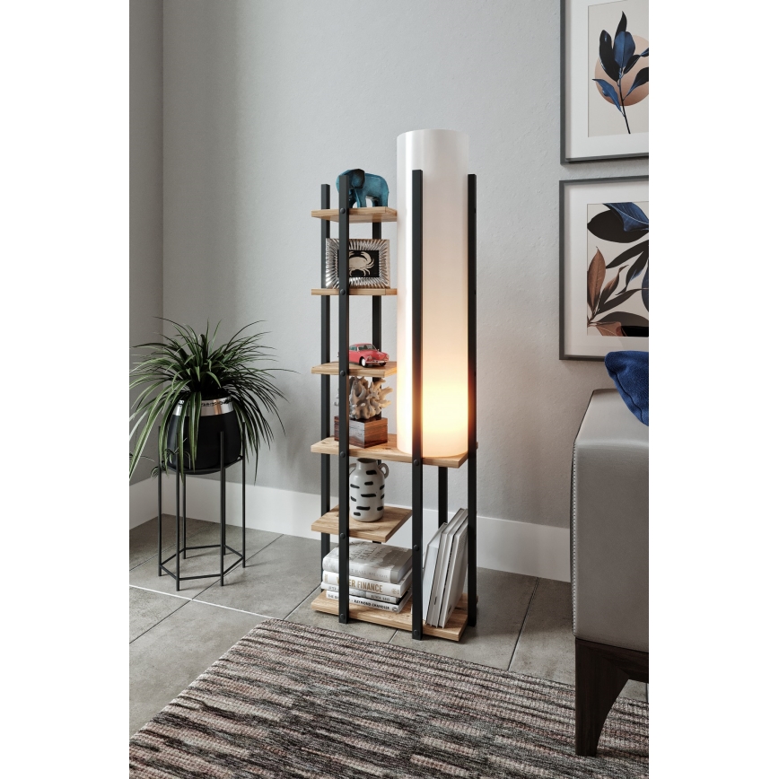 Stojacia lampa s poličkami MODA DOR 1xE27/40W/230V čierna/hnedá