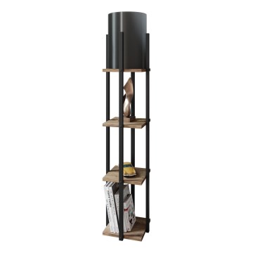 Stojacia lampa s poličkami NORA 1xE27/40W/230V čierna/hnedá