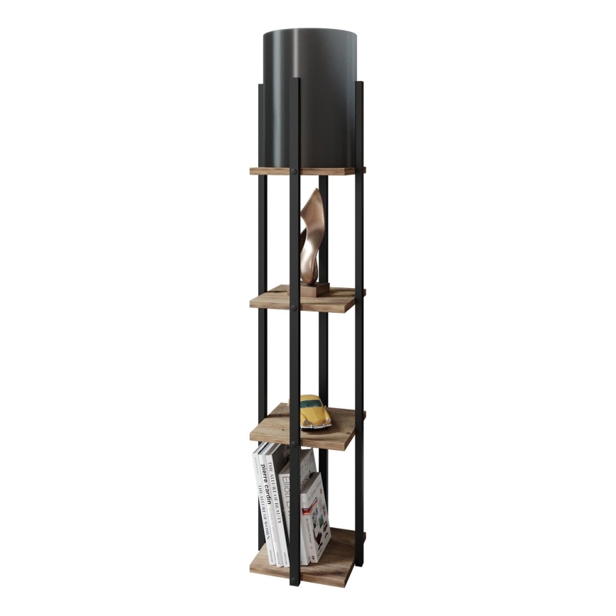 Stojacia lampa s poličkami NORA 1xE27/40W/230V čierna/hnedá