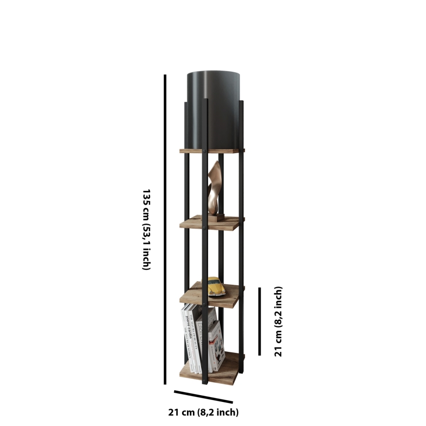 Stojacia lampa s poličkami NORA 1xE27/40W/230V čierna/hnedá