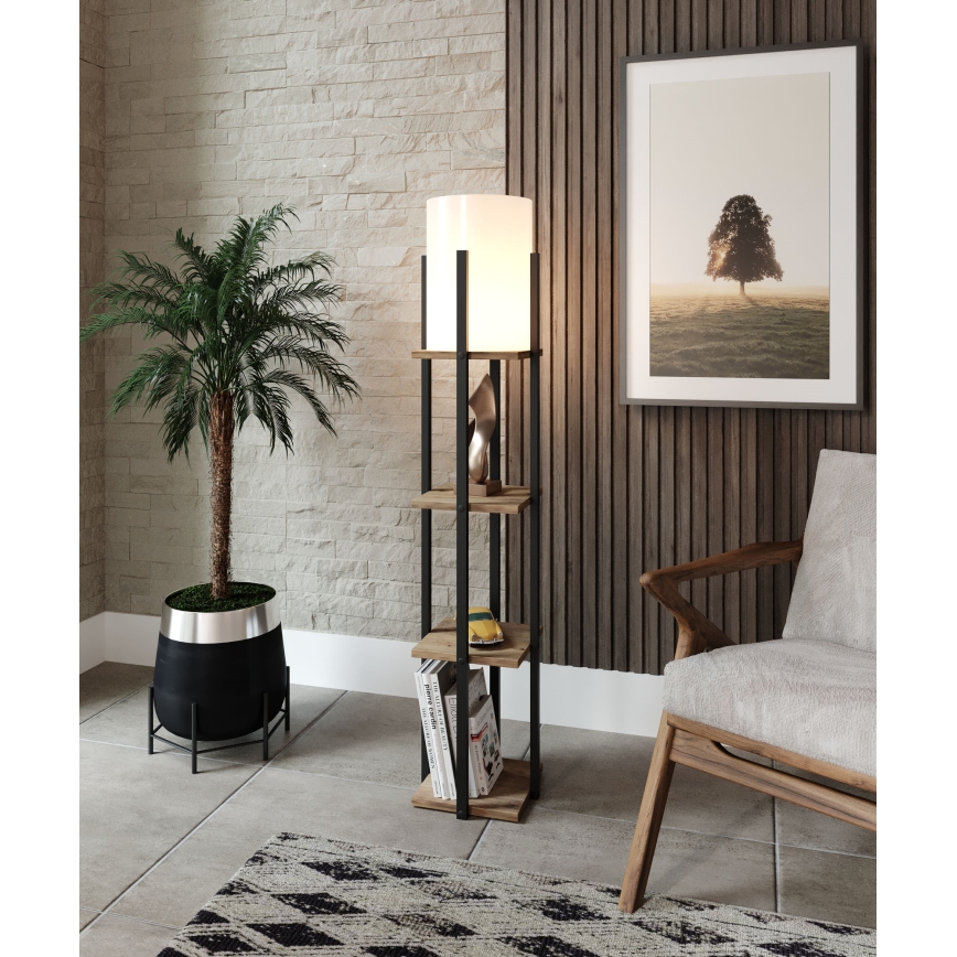Stojacia lampa s poličkami NORA 1xE27/40W/230V čierna/hnedá