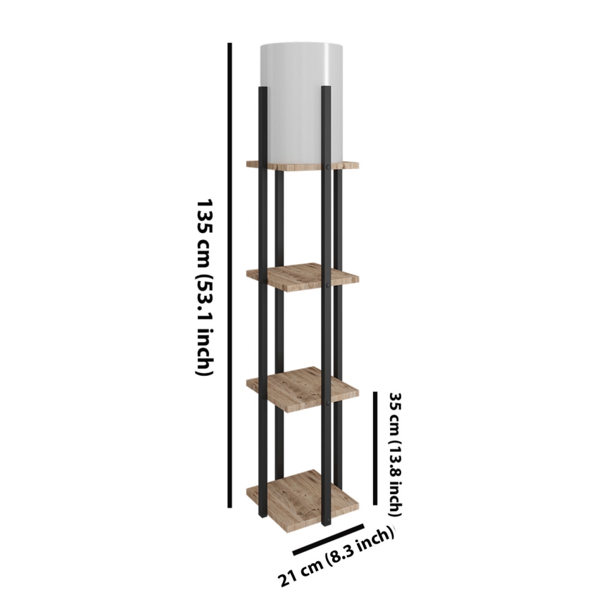 Stojacia lampa s poličkami NORA 1xE27/40W/230V čierna/hnedá