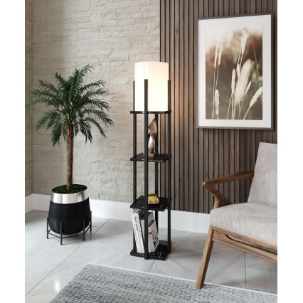 Stojacia lampa s poličkami NORA 1xE27/40W/230V čierna
