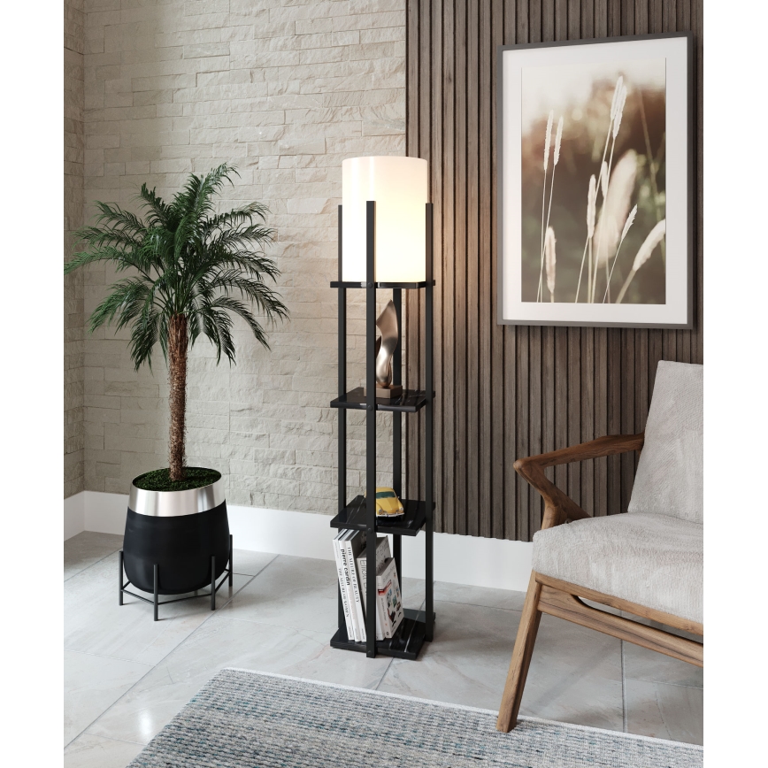 Stojacia lampa s poličkami NORA 1xE27/40W/230V čierna