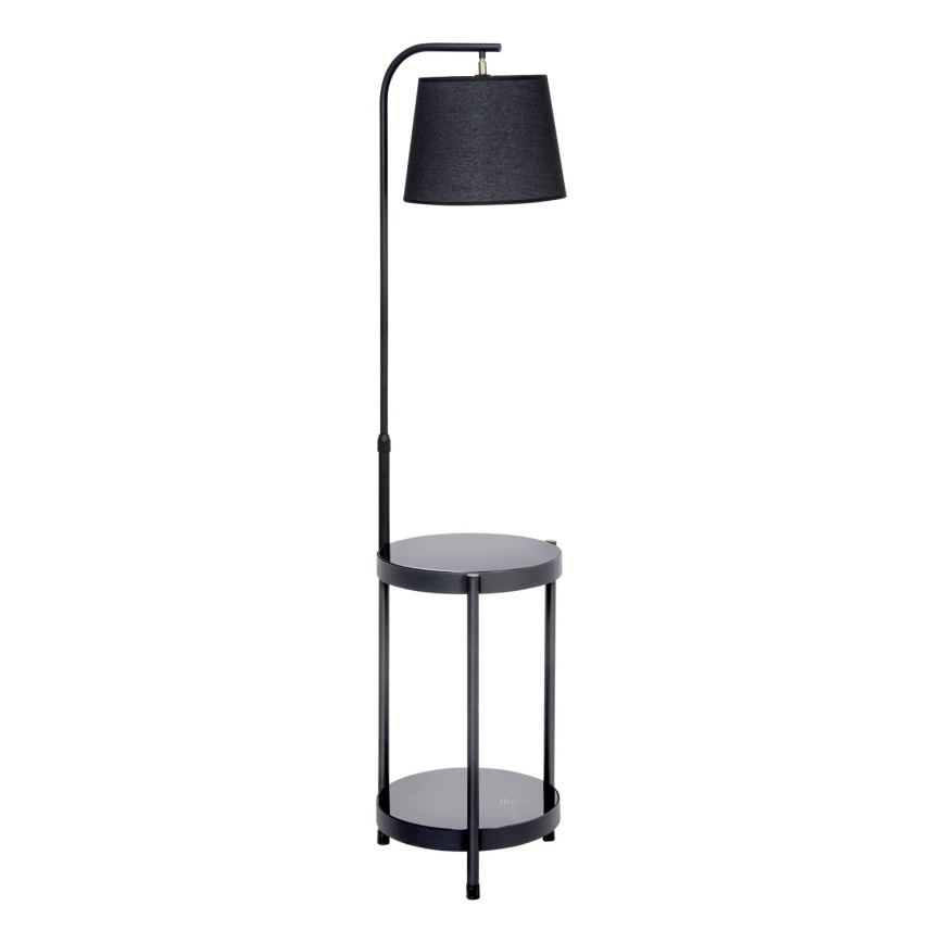 Stojacia lampa so stolíkom 1xE27/60W/230V USB čierna
