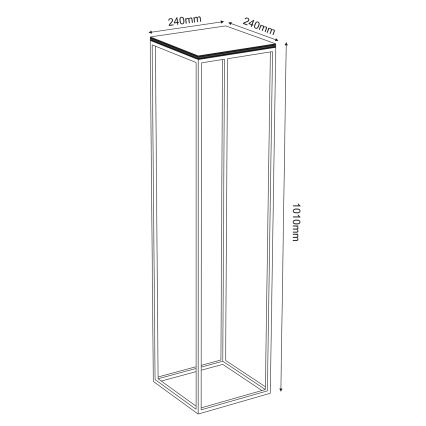 Stojan s rozmermi 240x240x1010 mm stojí na bielom pozadí. Má štvorcovú základňu a vrchnú plochu, spojené štvorcovou konštrukciou.