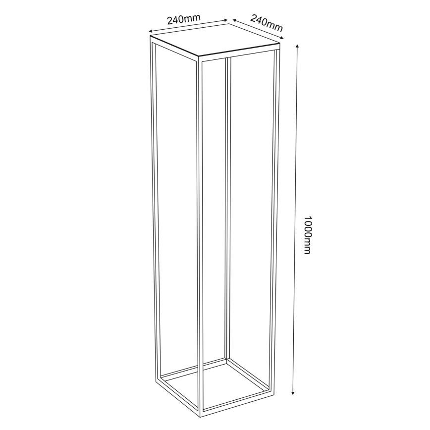 Stojan s štvorcovou podstavou a vrchnou doskou, vysoký 1000 mm a so stranami 240 mm, je znázornený v čiernobielej technickej kresbe.