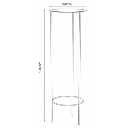 Stojan s okrúhlou hornou a dolnou policou, vysoký 1000 mm a s priemerom hornej police 320 mm, stojí na troch nohách.