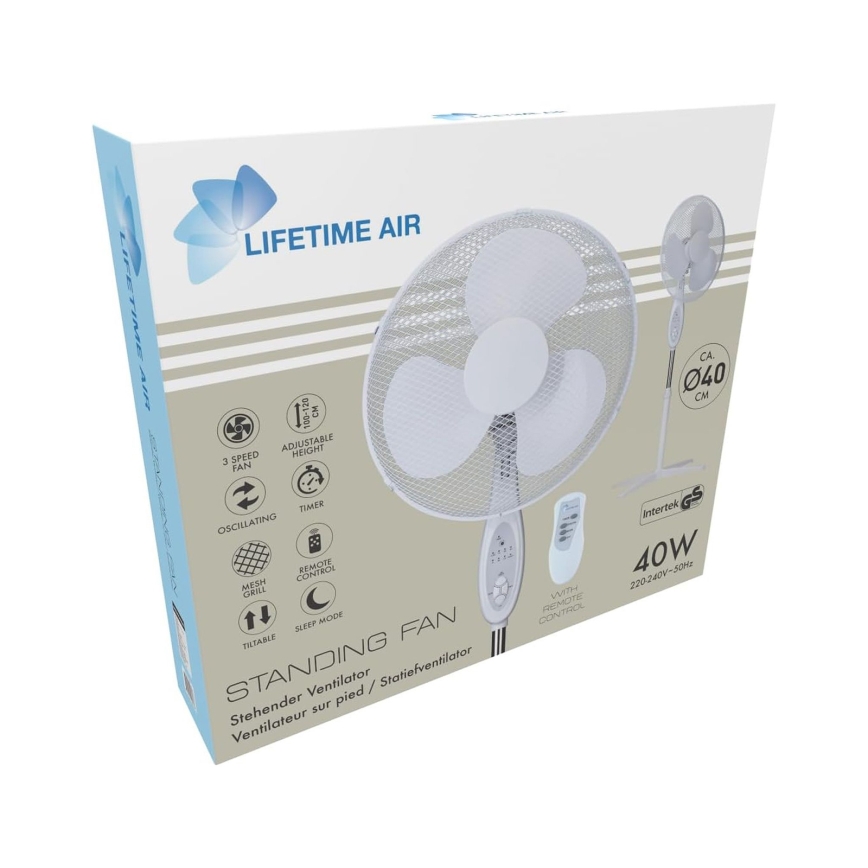 Stojanový ventilátor 45W/230V pr. 40 cm biely
