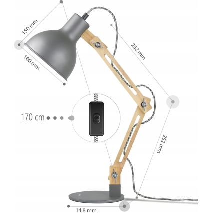 Stolná lampa 1xE27/40W/230V sivá