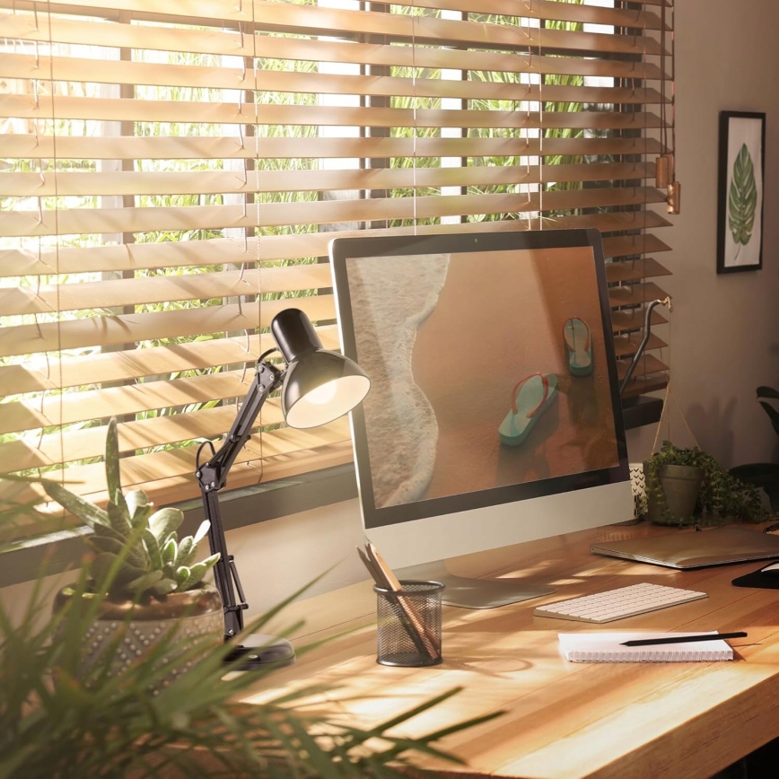 Stolná lampa 2 v 1 so svorkou, 1×E27/60W/230V, čierna