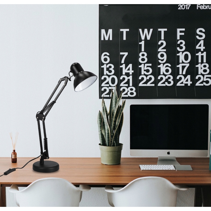 Stolná lampa 2 v 1 so svorkou, 1×E27/60W/230V, čierna