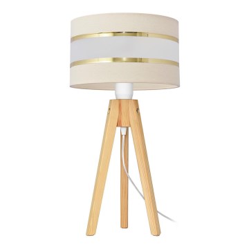 Stolná lampa HELEN 1xE27/15W/230V krémová/zlatá/borovica