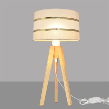Stolná lampa HELEN 1xE27/15W/230V krémová/zlatá/borovica