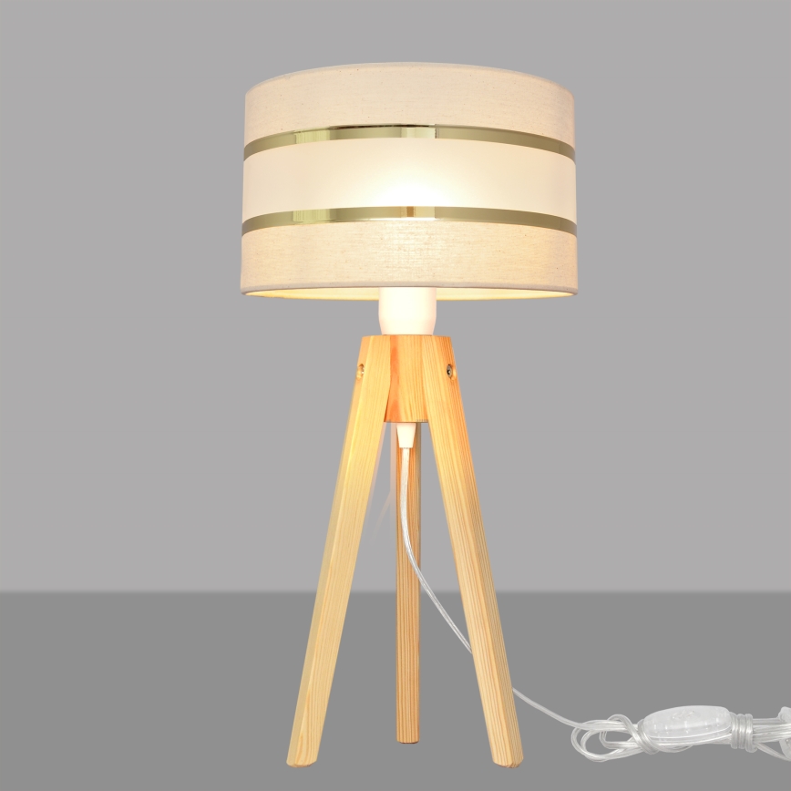 Stolná lampa HELEN 1xE27/15W/230V krémová/zlatá/borovica