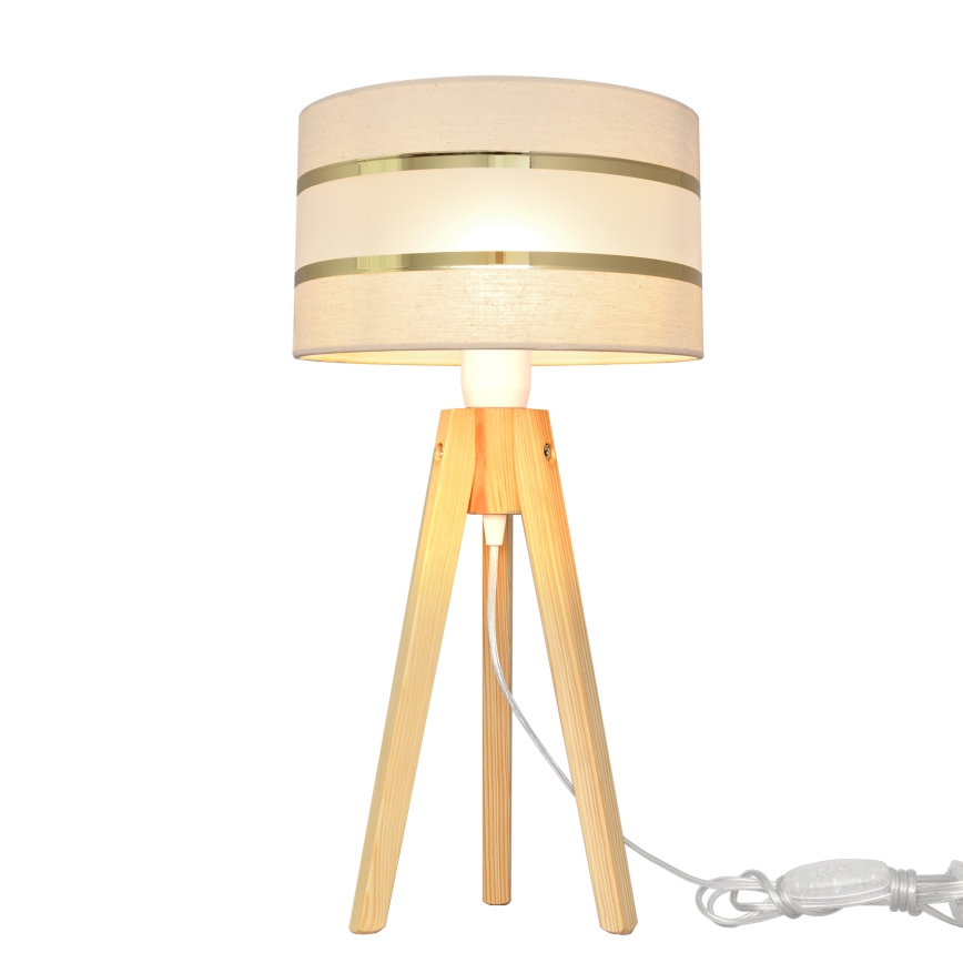 Stolná lampa HELEN 1xE27/15W/230V krémová/zlatá/borovica