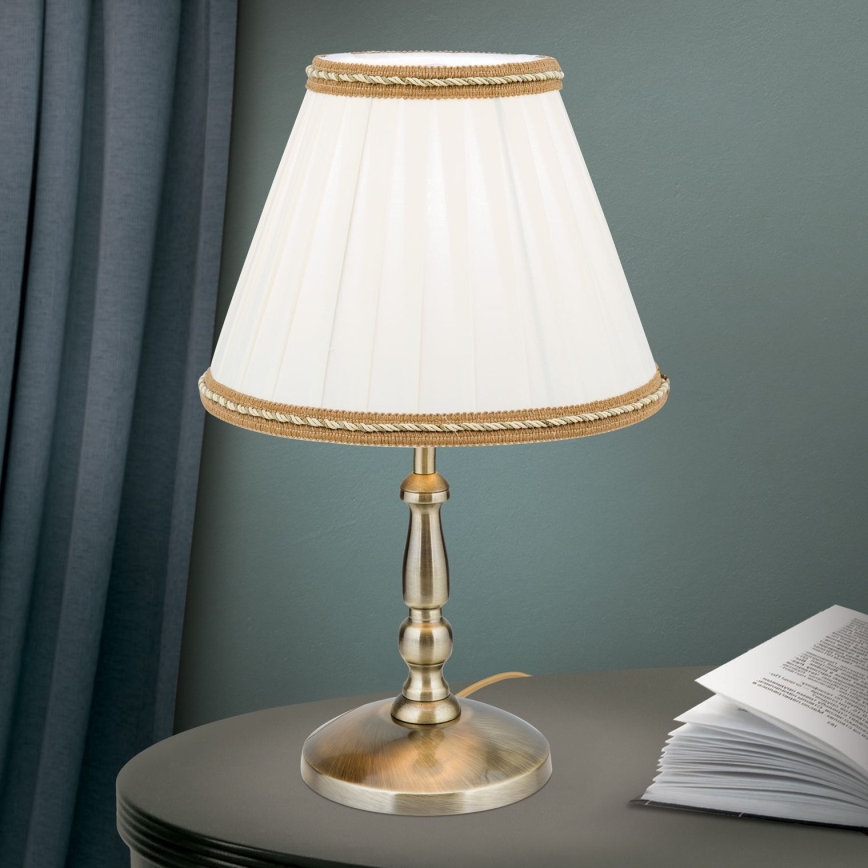 Stolná lampa TONIA 1xE27/60W/230V pr. 25 cm biela/bronz
