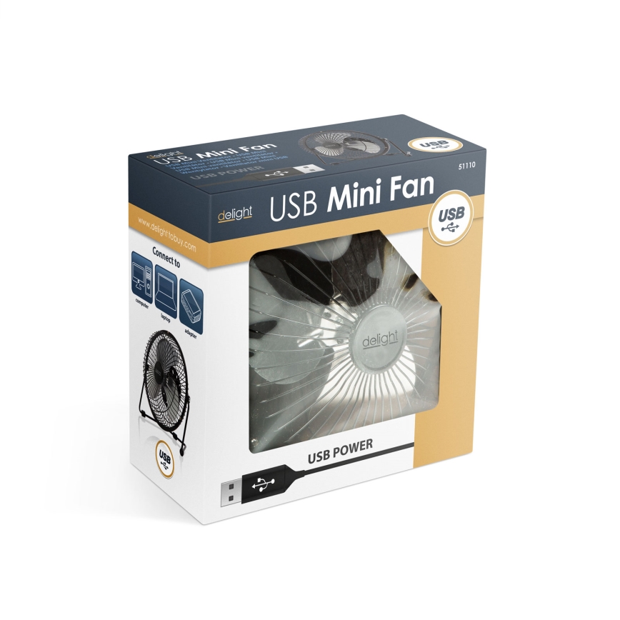 Stolný ventilátor USB 1,75 W / 5 V, priemer 18 cm, čierny