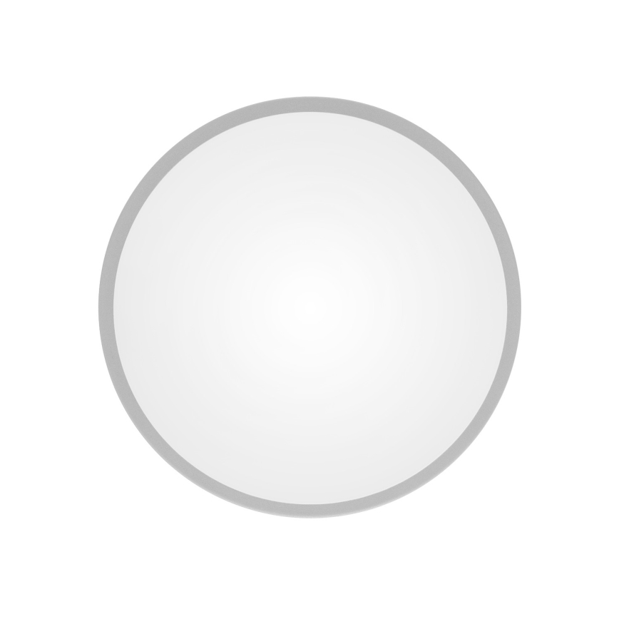 Biely kruh s šedým okrajom je zobrazený na bielom pozadí.
