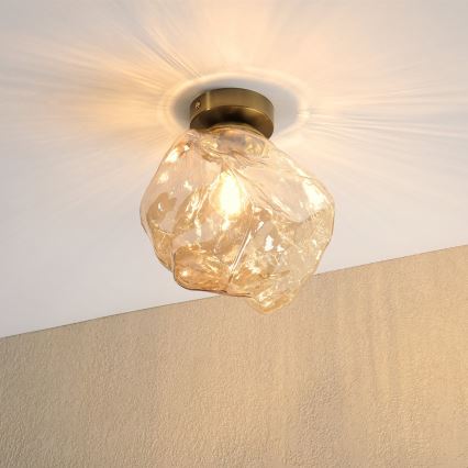 Stropné svietidlo CRISTAL 1xE14/15W/230V mosadz/dymovo-béžová