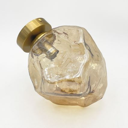 Stropné svietidlo CRISTAL 1xE14/15W/230V mosadz/dymovo-béžová