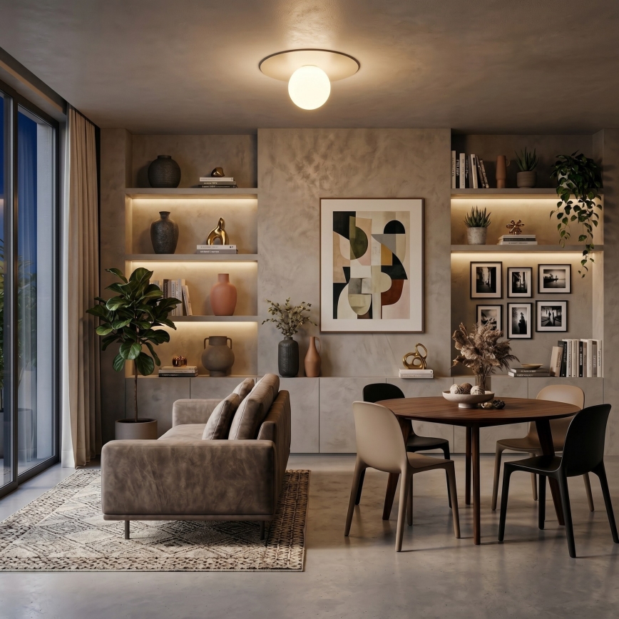 Stropné svietidlo FLAT 1xE27/15W/230V, priemer 35 cm, béžové