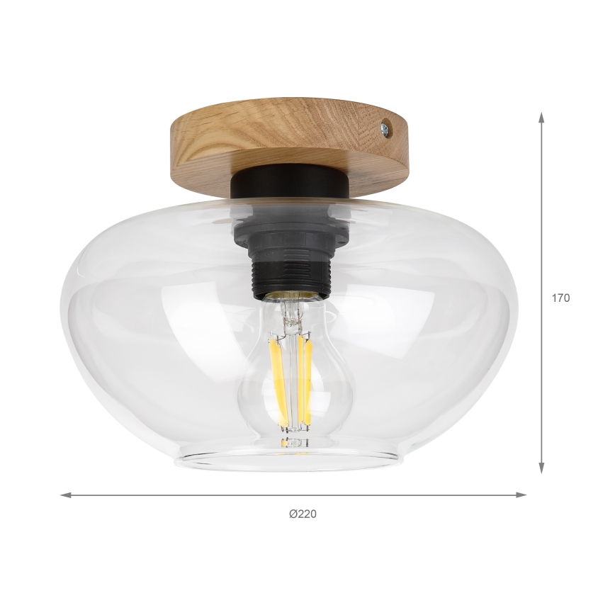 Stropné svietidlo FLO WOOD 1xE27/15W/230V dub/číre pr. 22 cm