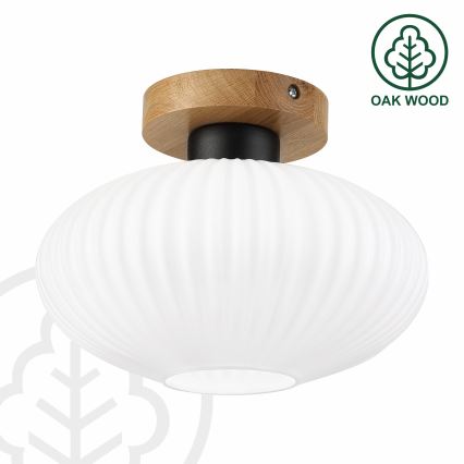 Stropné svietidlo HARMA WOOD, 1xE27/15W/230V, dub/biela, priemer 25 cm