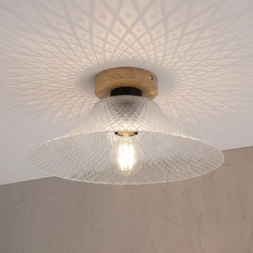Stropné svietidlo JULL WOOD 1xE27/15W/230V dub/čiré pr. 34 cm
