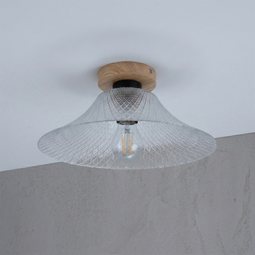 Stropné svietidlo JULL WOOD 1xE27/15W/230V dub/čiré pr. 34 cm