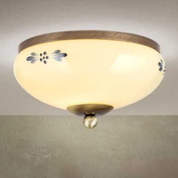 Stropné svietidlo LANDHAUS 1xE27/60W/230V pr. 21 cm bronz/béžová/modrá