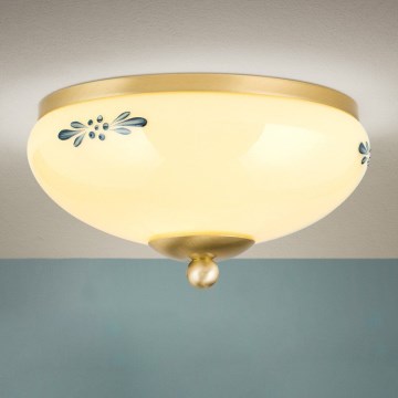 Stropné svietidlo LANDHAUS 1xE27/60W/230V priemer 21 cm mosadz/béžová/modrá