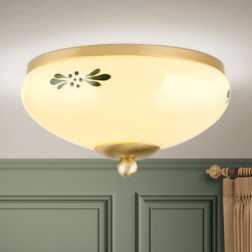 Stropné svietidlo LANDHAUS 1×E27/60W/230V, Ø 21 cm, mosadz/béžové/zelené